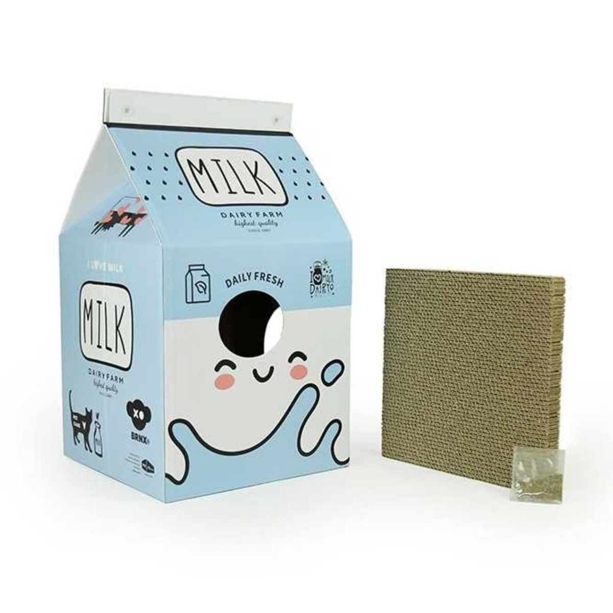 GENERICO - Casa Forma Caja De Leche Para Gato Con Rascador Y Catnip - Azul - YT110554B-1