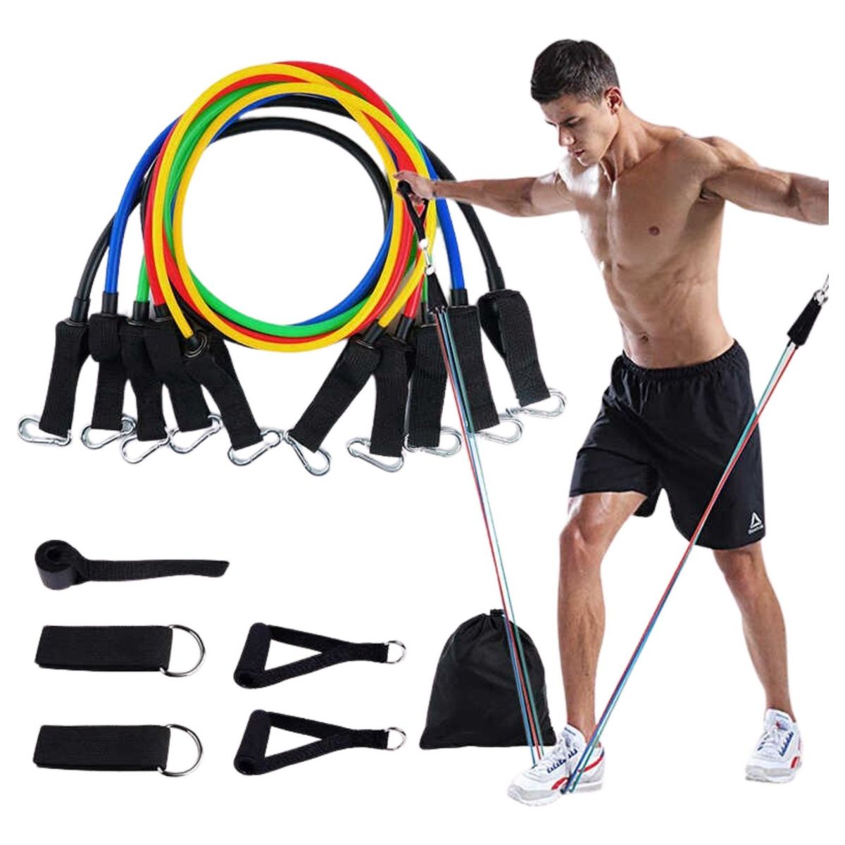 GENERICO - Set Bandas Elástica Resistencia Entrenamiento 11 Piezas