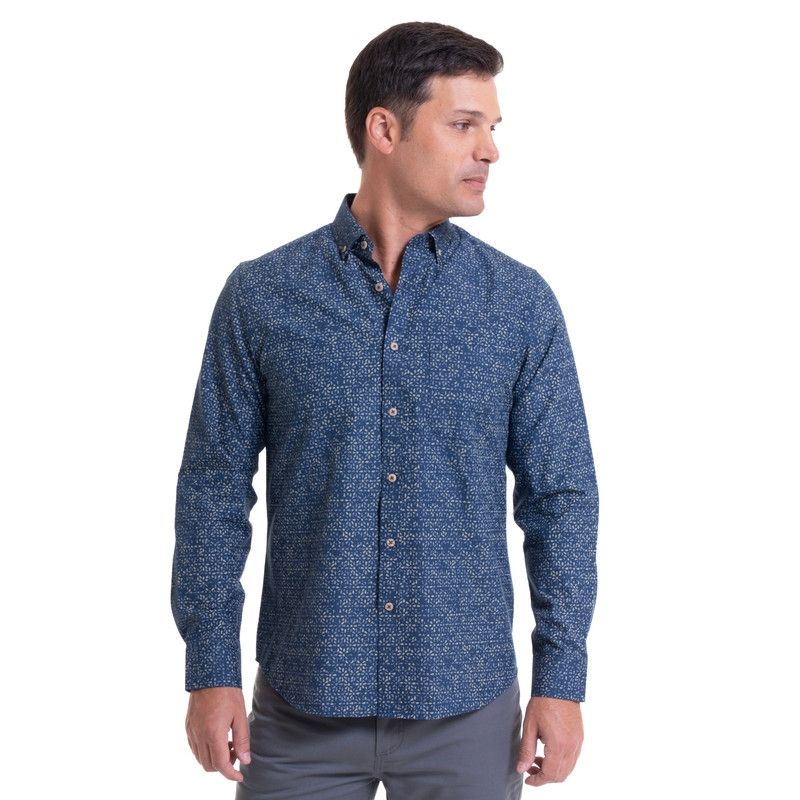 KOTTING - Camisa Oxford Estampada Azul Marino KOTTING