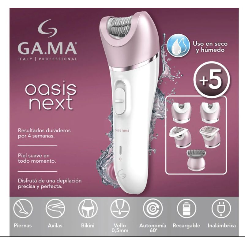 GAMA - Depiladora Gama Oasis Next Usb Inalámbrica Uso Seco Y Húmedo
