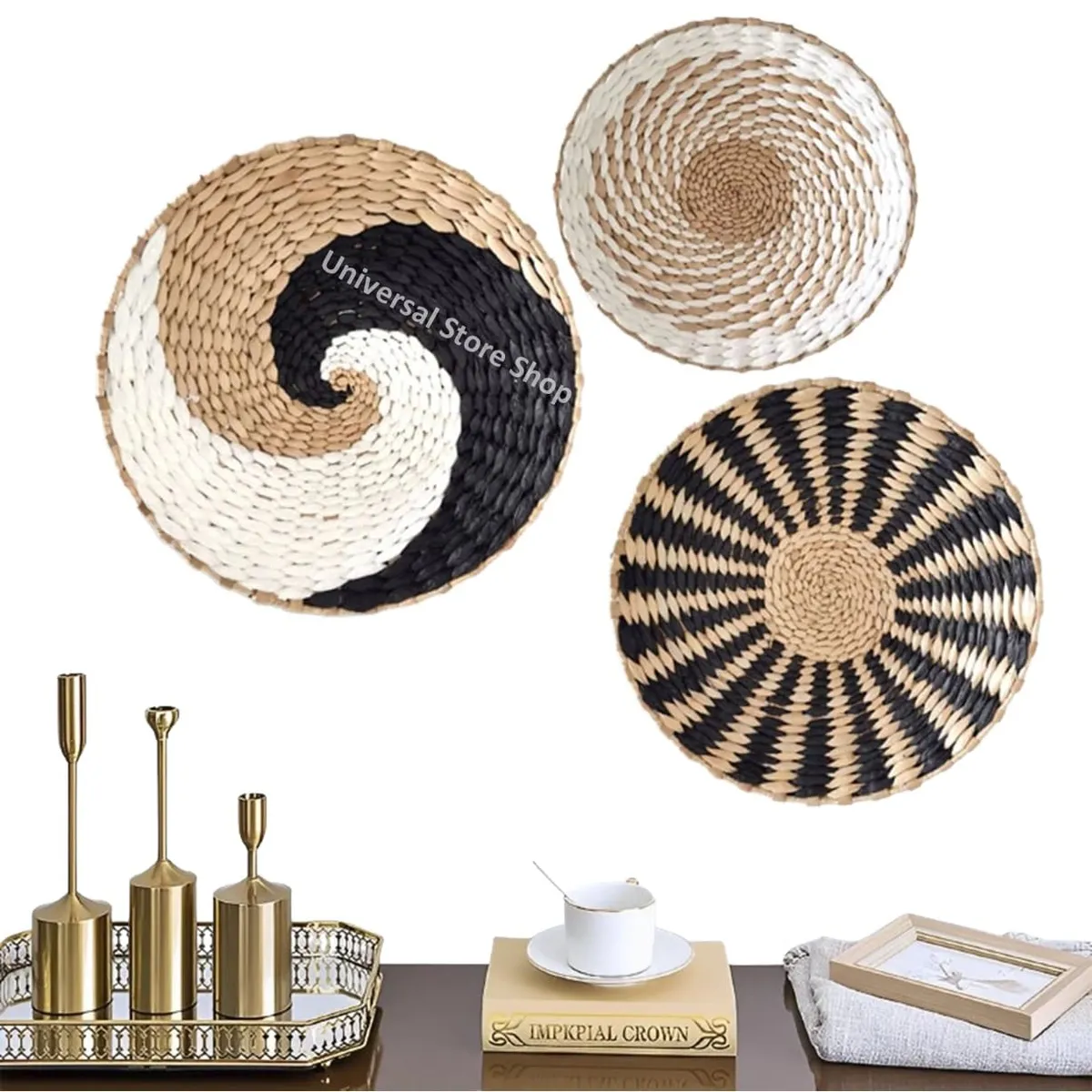 GENERICO - 3 Cuadro Mimbre Decorativo Pared Muralla Terraza Cesto Fruta