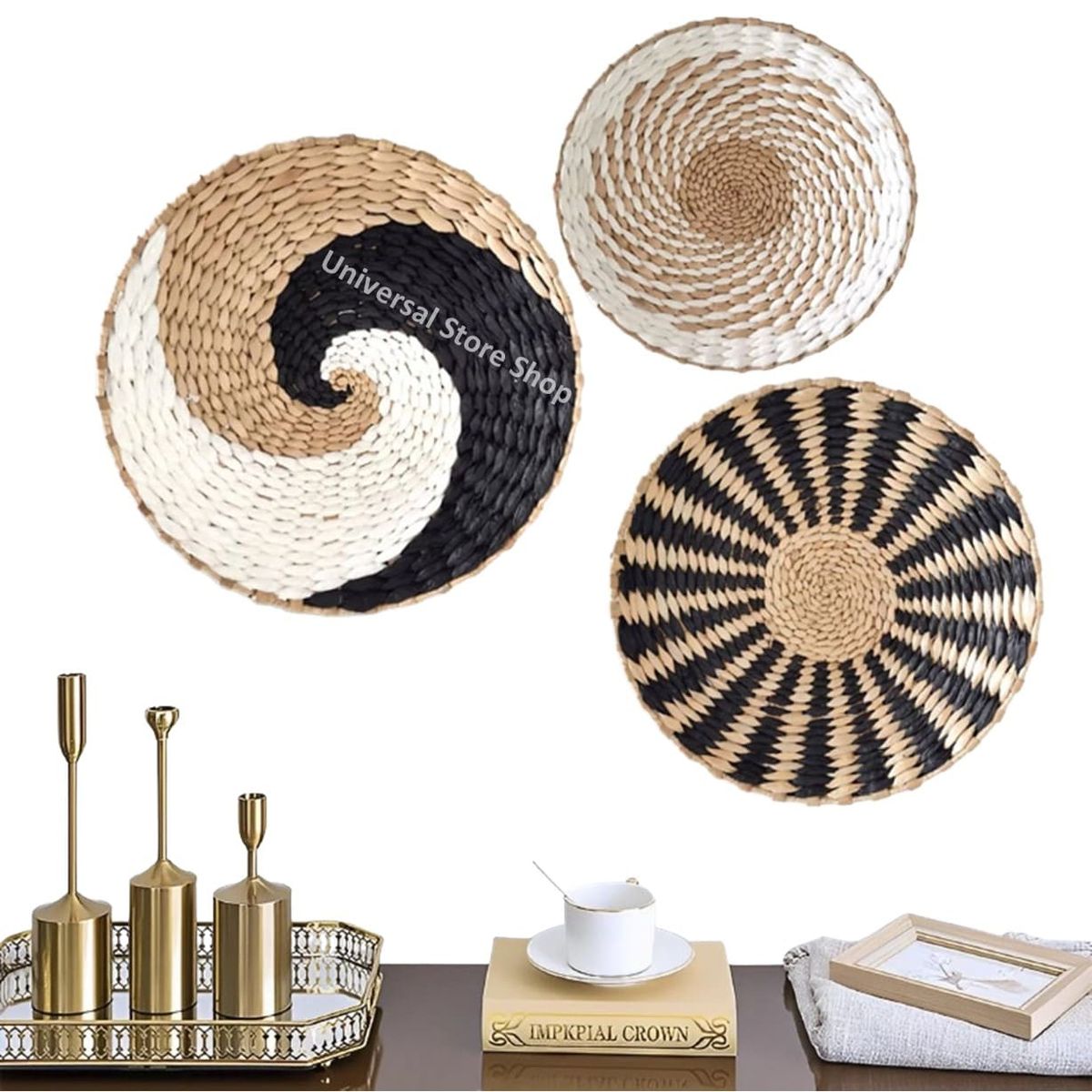 GENERICO - 3 Cuadro Mimbre Decorativo Pared Muralla Terraza Cesto Fruta