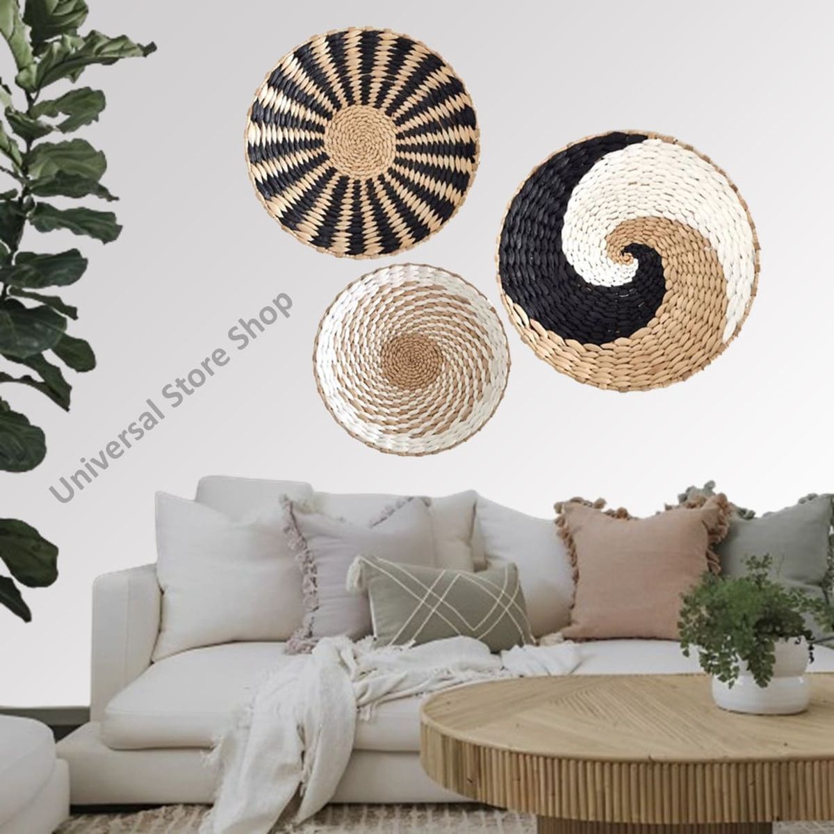 GENERICO - 3 Cuadro Mimbre Decorativo Pared Muralla Terraza Cesto Fruta