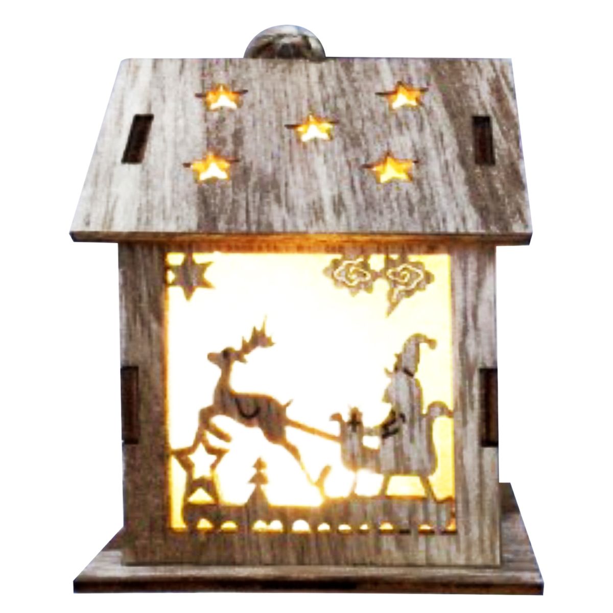 BIG PARTY - Adorno Casa Madera Con Reno y Luz Big Party