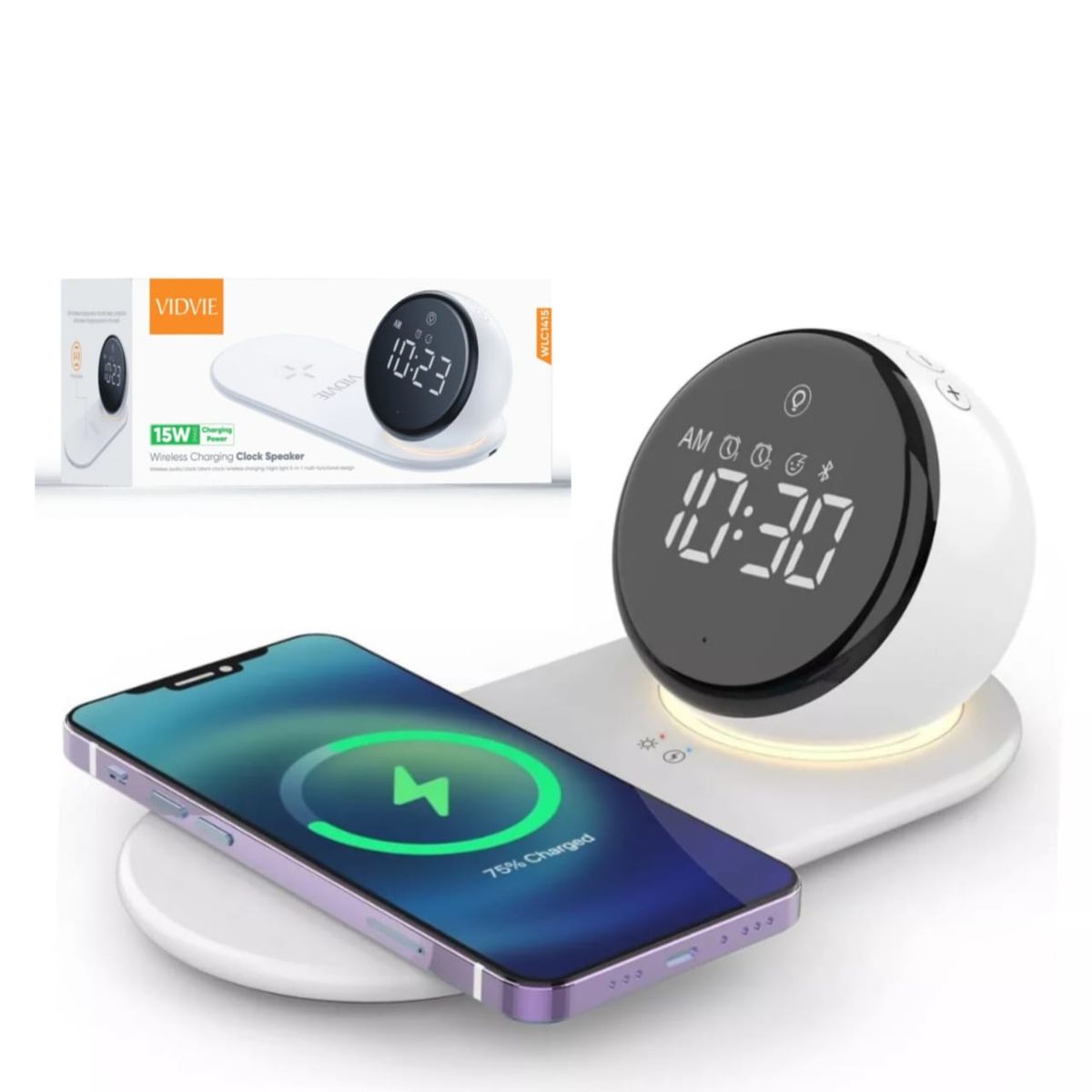 GENERICO - Cargador Inalámbrico Reloj Despertador Bluetooth con Altavoces