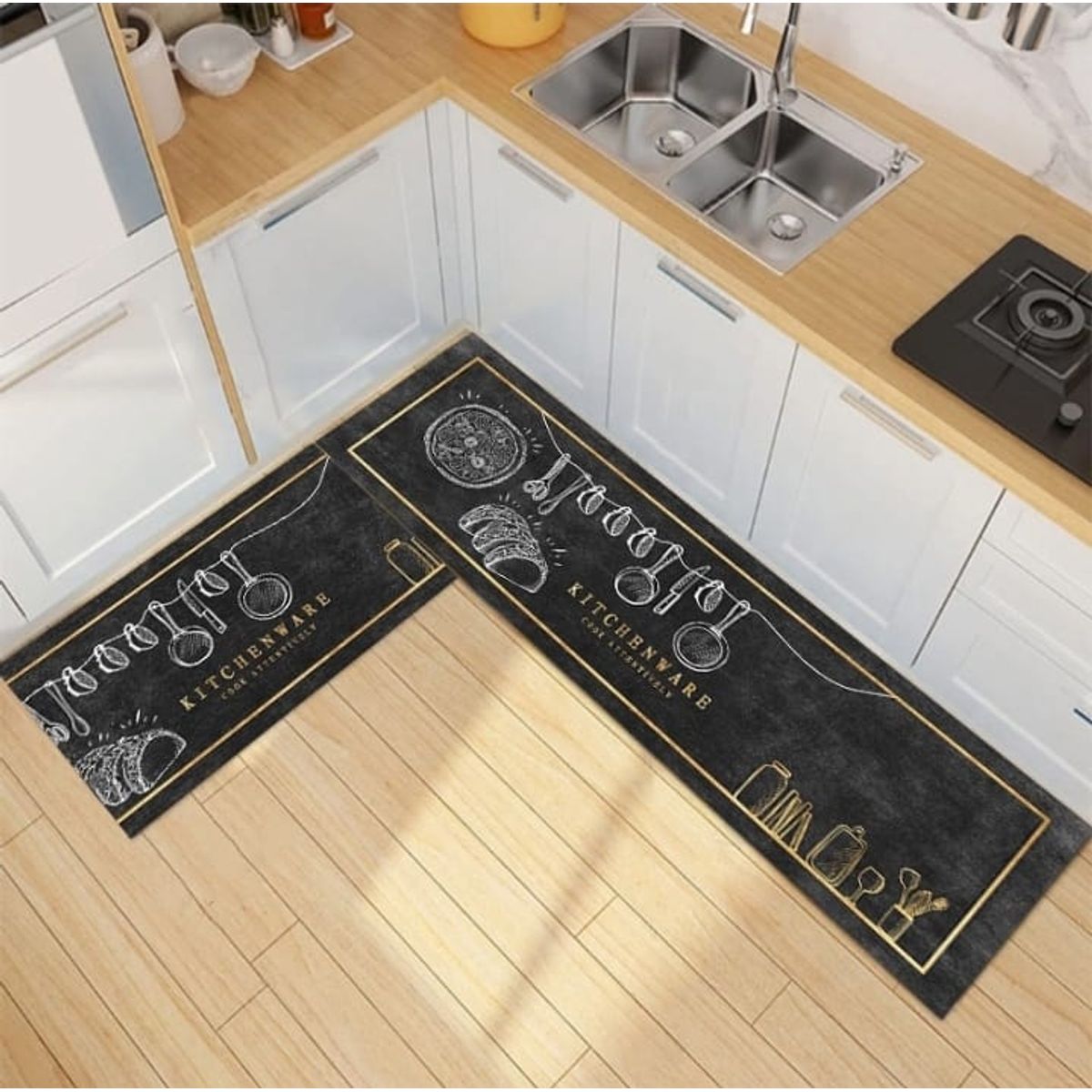 GENERICO - Pack 2 Alfombra De Cocina Antideslizante Piso Entrada De Hogar