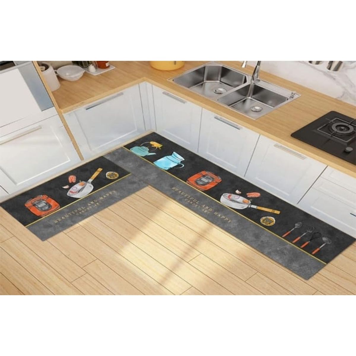 GENERICO - Pack 2 Alfombra De Cocina Antideslizante Piso Entrada De Hogar