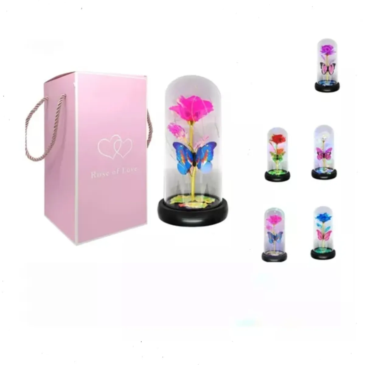 GENERICO - Rosa Eterna Roja Artificial Con Cupula De Vidrio Y Luces Led