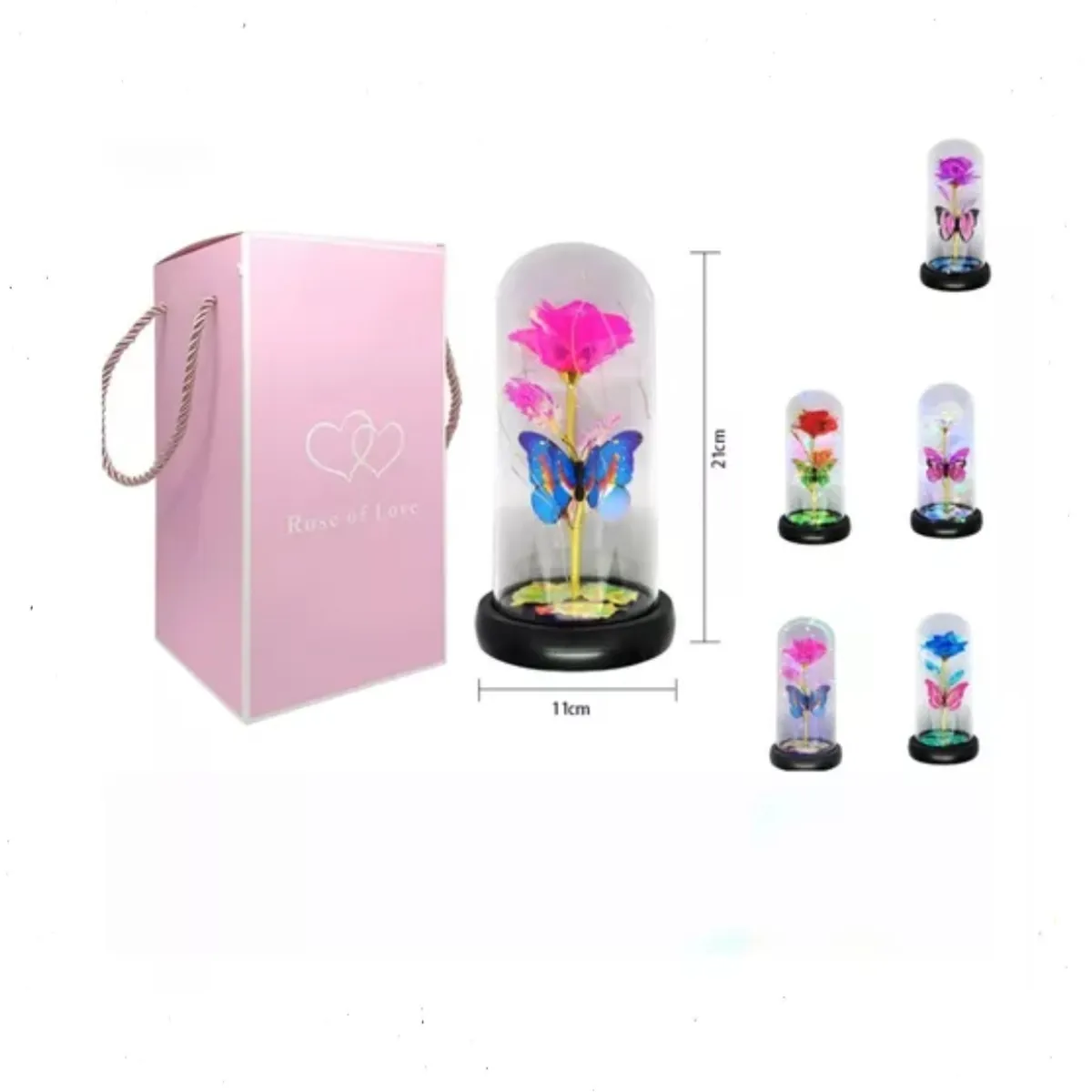 GENERICO - Rosa Eterna Roja Artificial Con Cupula De Vidrio Y Luces Led