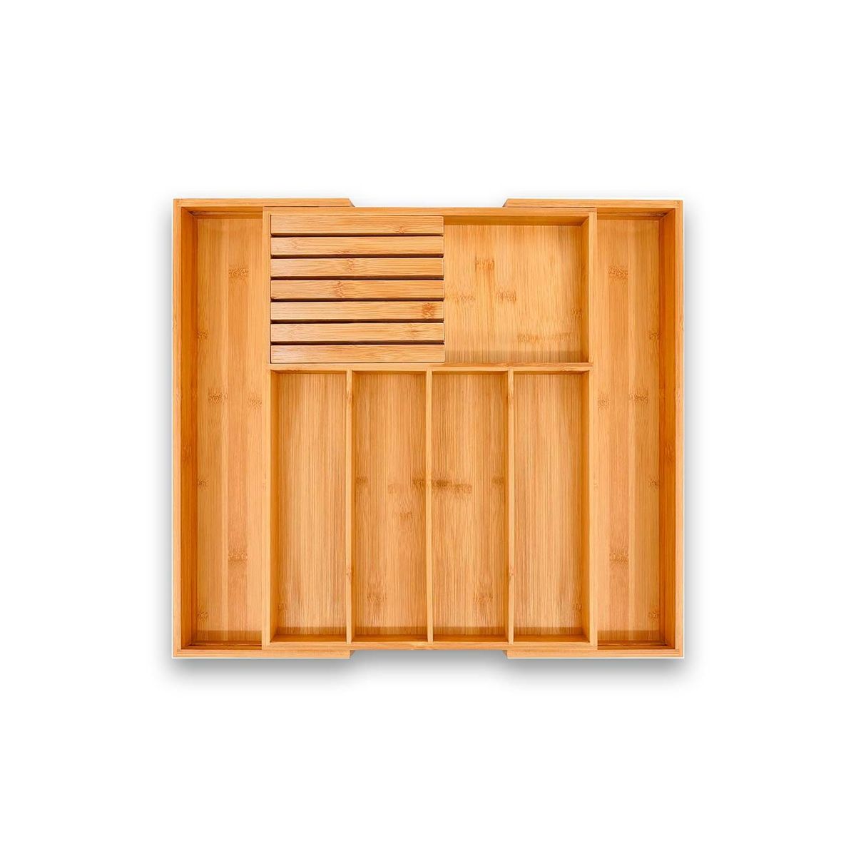 VENHOOUSE - Organizador De Cubiertos De Bambú 7 Compartimientos Expandible