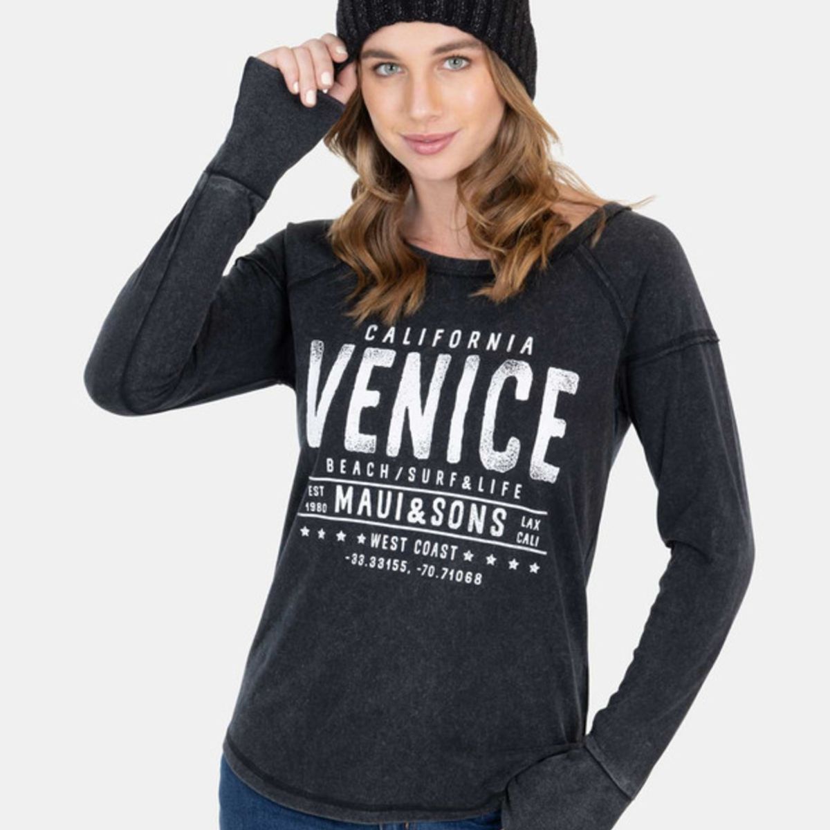 MAUI AND SONS - Polera Venice Beach T-Shirt Negro Mujer Maui And Sons