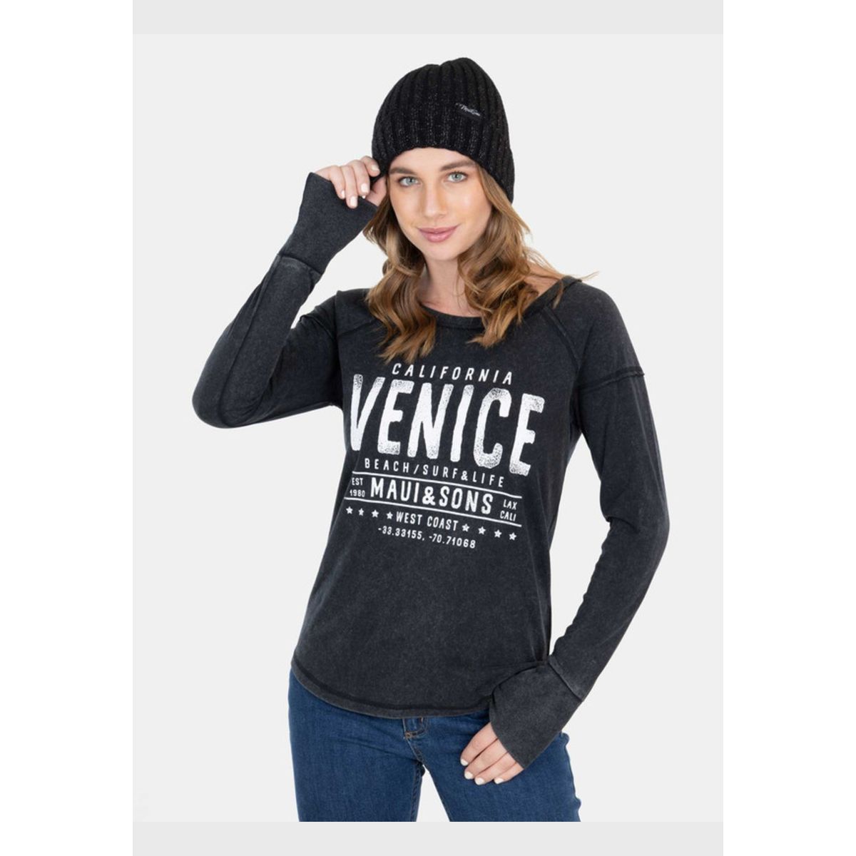 MAUI AND SONS - Polera Venice Beach T-Shirt Negro Mujer Maui And Sons