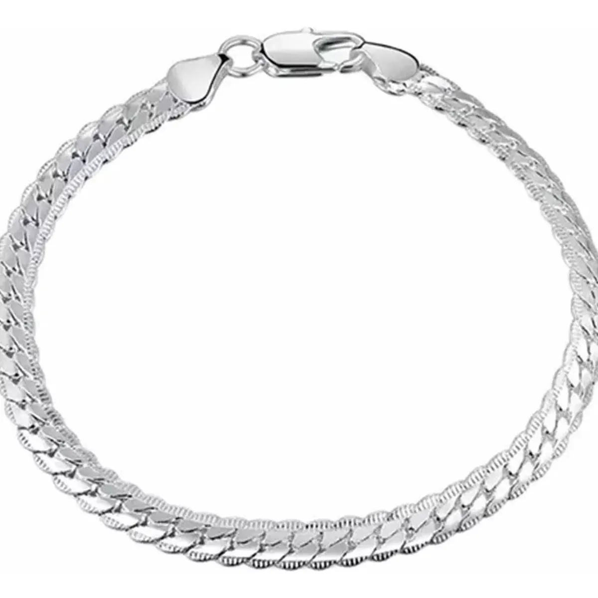 KUANGYE - Pulsera Bañado en plata Diseño De Cadena Plana Joya Elegante