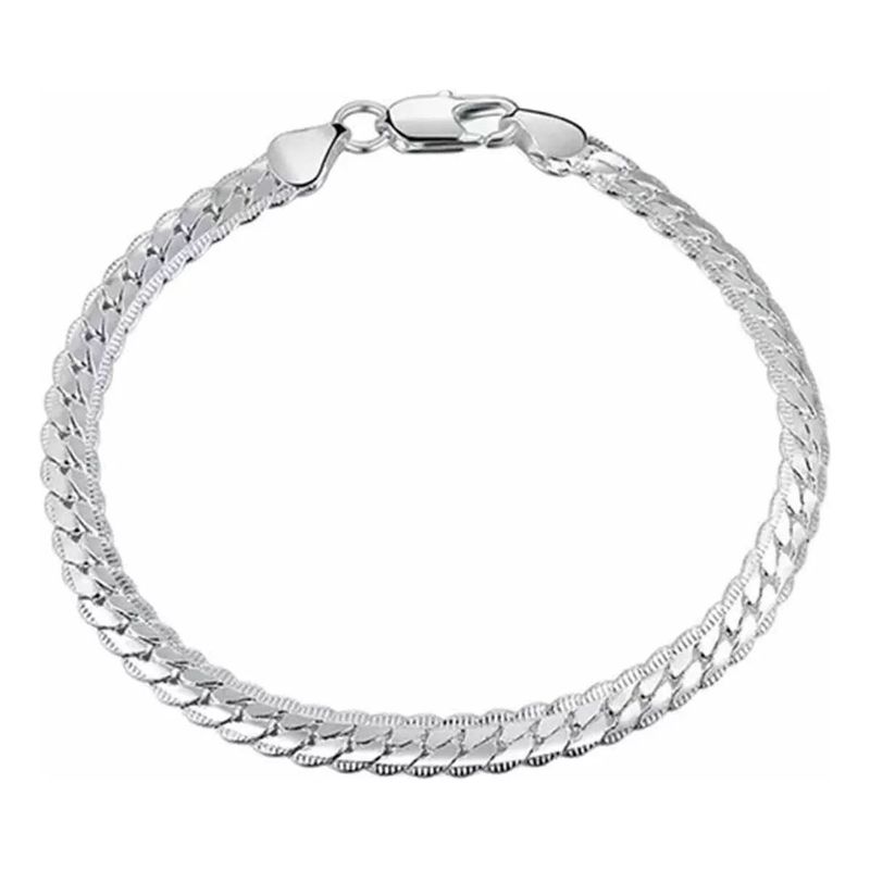 KUANGYE - Pulsera Bañado en plata Diseño De Cadena Plana Joya Elegante