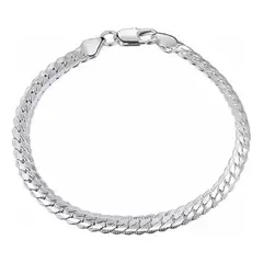 KUANGYE - Pulsera Bañado en plata Diseño De Cadena Plana Joya Elegante