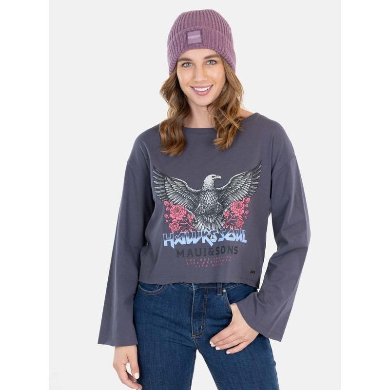 MAUI AND SONS - Polera Hawk'S Soul T-Shirt Gris Mujer Maui And Sons