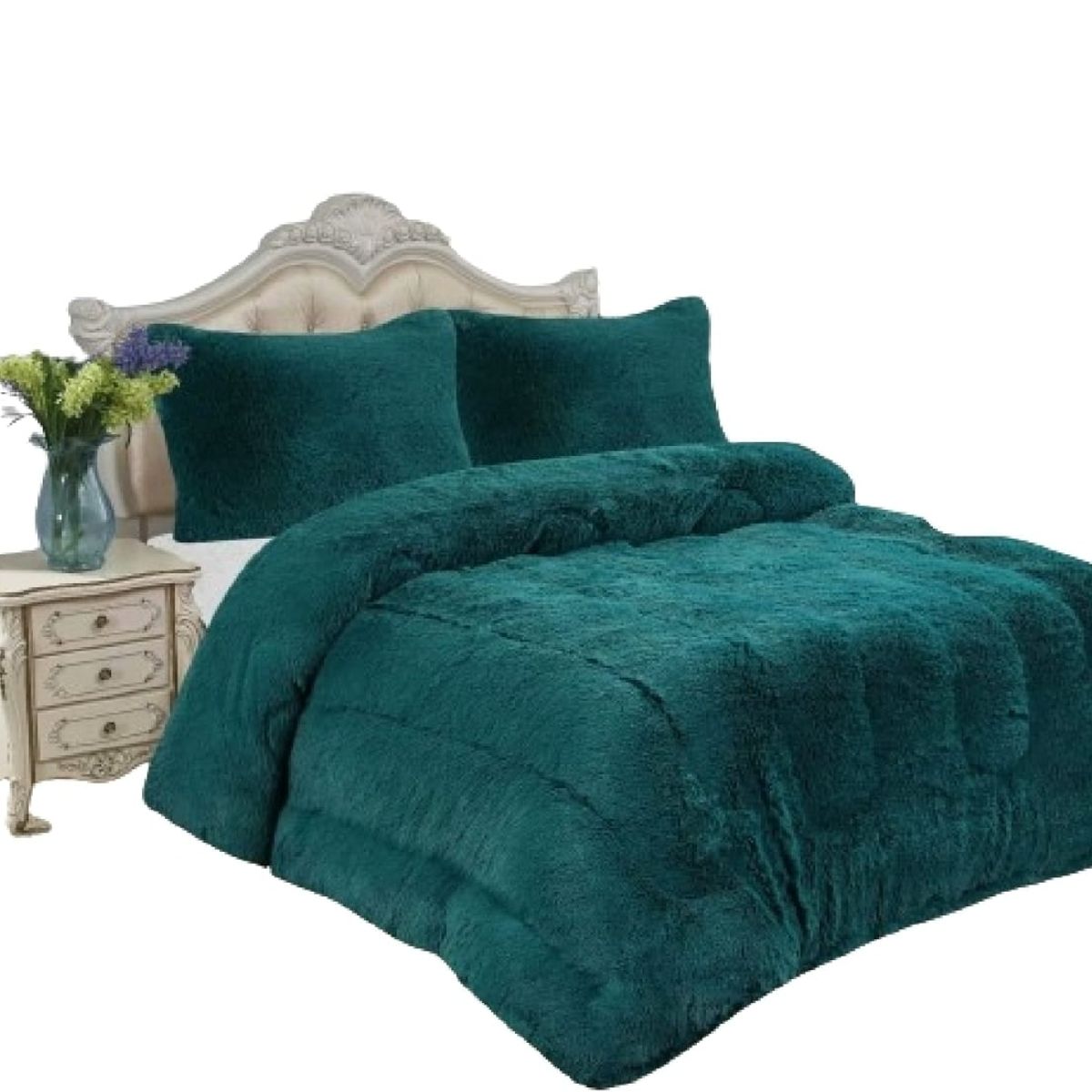 GENERICO - PLUMON TURQUESA PELUDO CON CHIPORRO 2 PLAZAS SUAVE INVIERNO TF