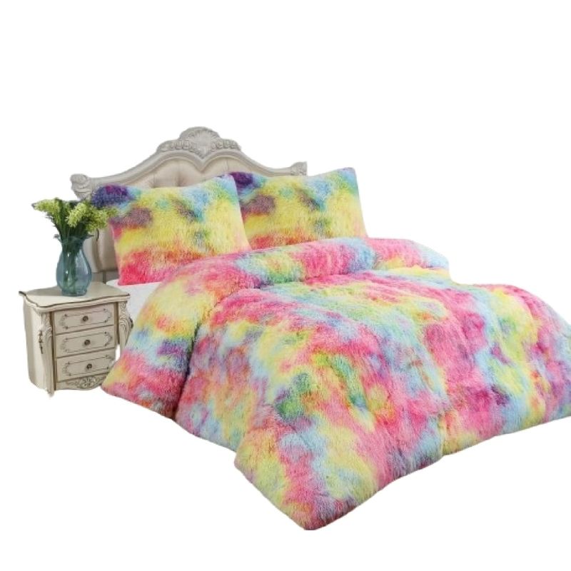GENERICO - Cubrecama Peludo Multicolor Pasteles Plush De Invierno KING  TF