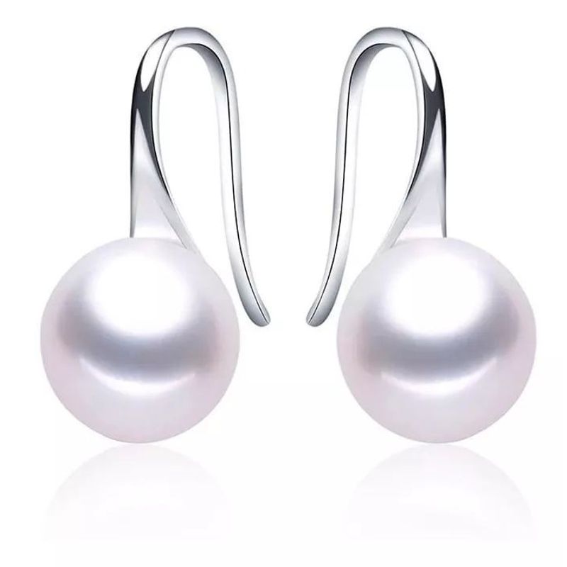 KUANGYE - Aros Perla Natural Bañado en plata Blanco