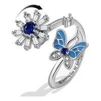 Anillo Flor Girasol Antiestres Ajustable Bañado en plata