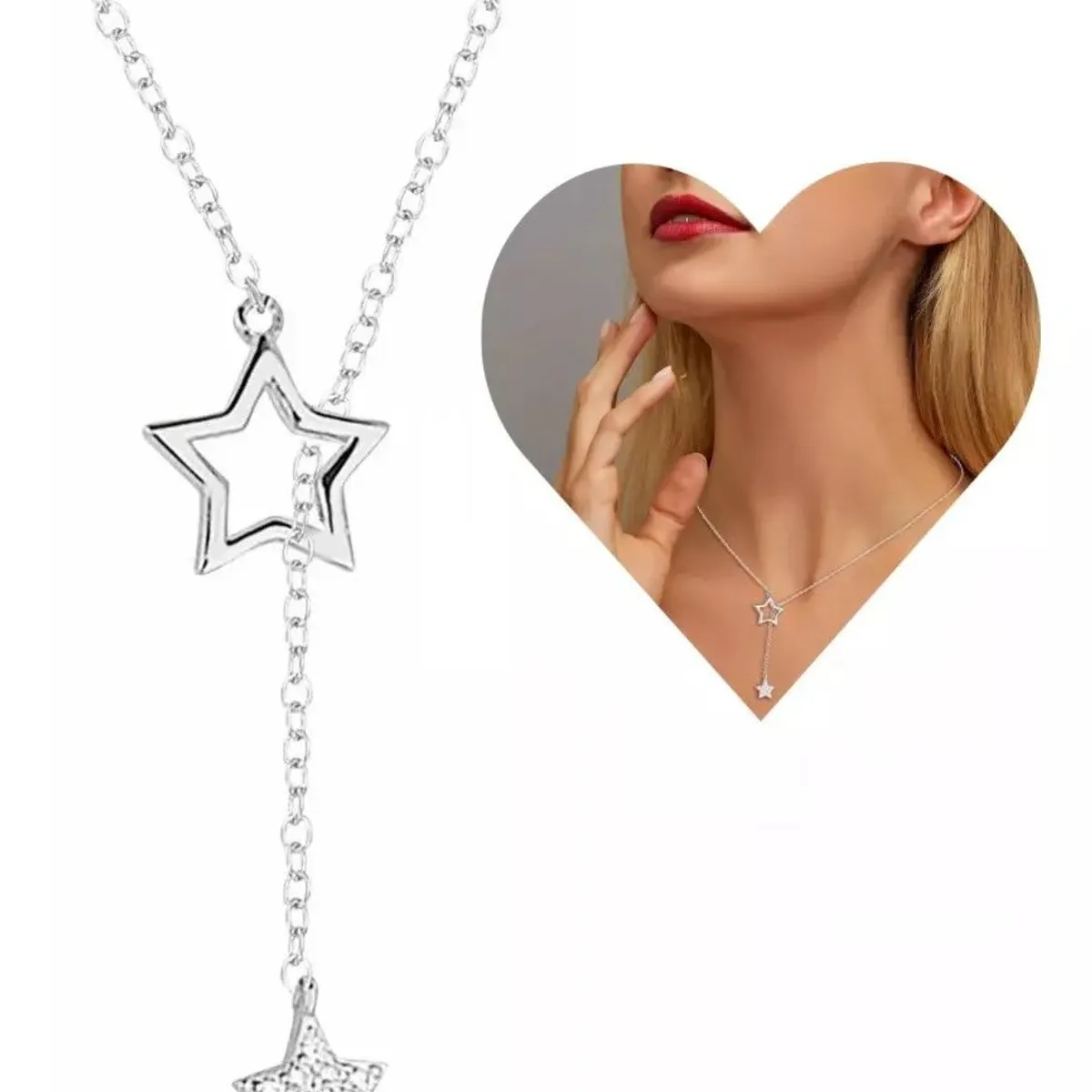 KUANGYE - Collar Estrellas Bañado en plata Brillos Fino Regalo Joya