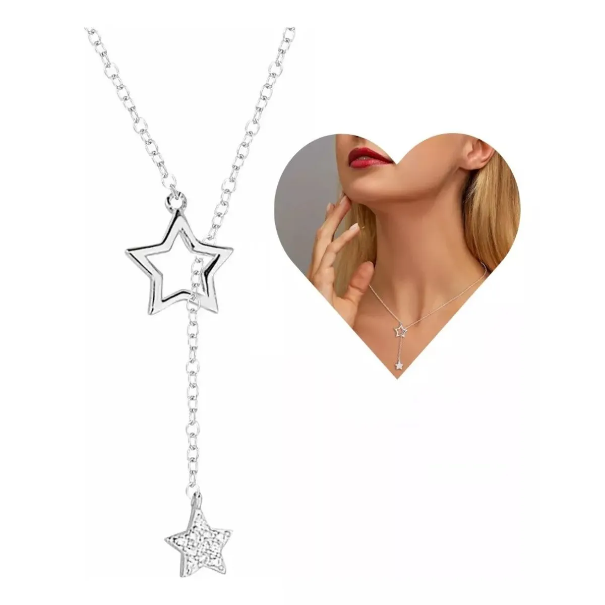 KUANGYE - Collar Estrellas Bañado en plata Brillos Fino Regalo Joya