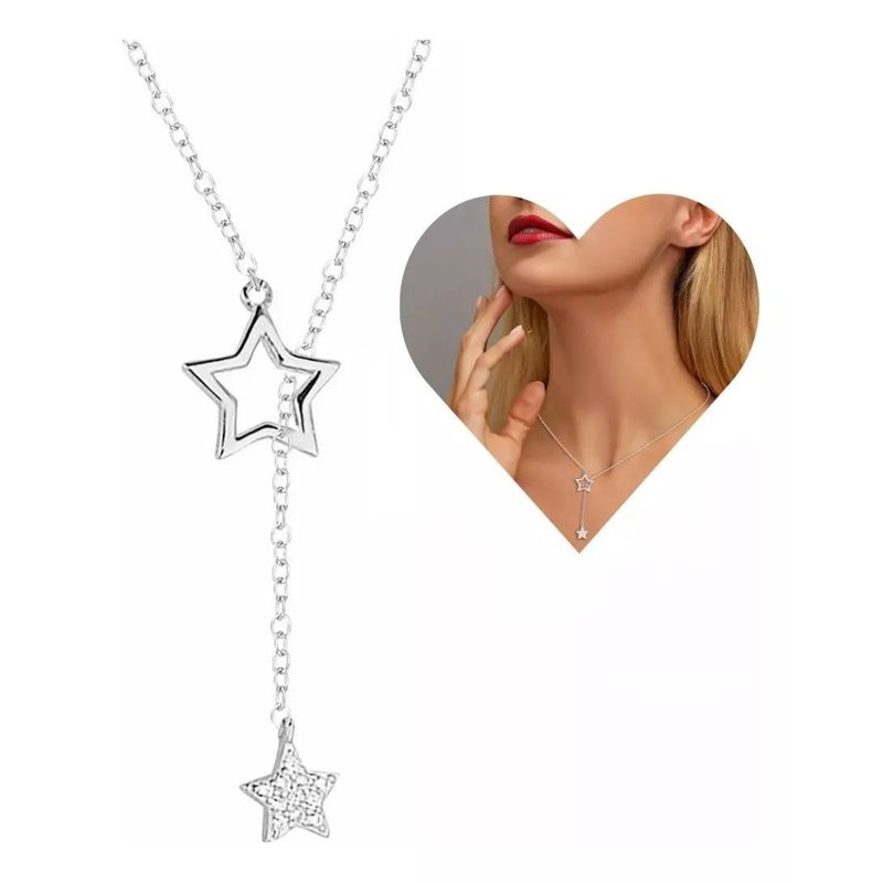 KUANGYE - Collar Estrellas Bañado en plata Brillos Fino Regalo Joya