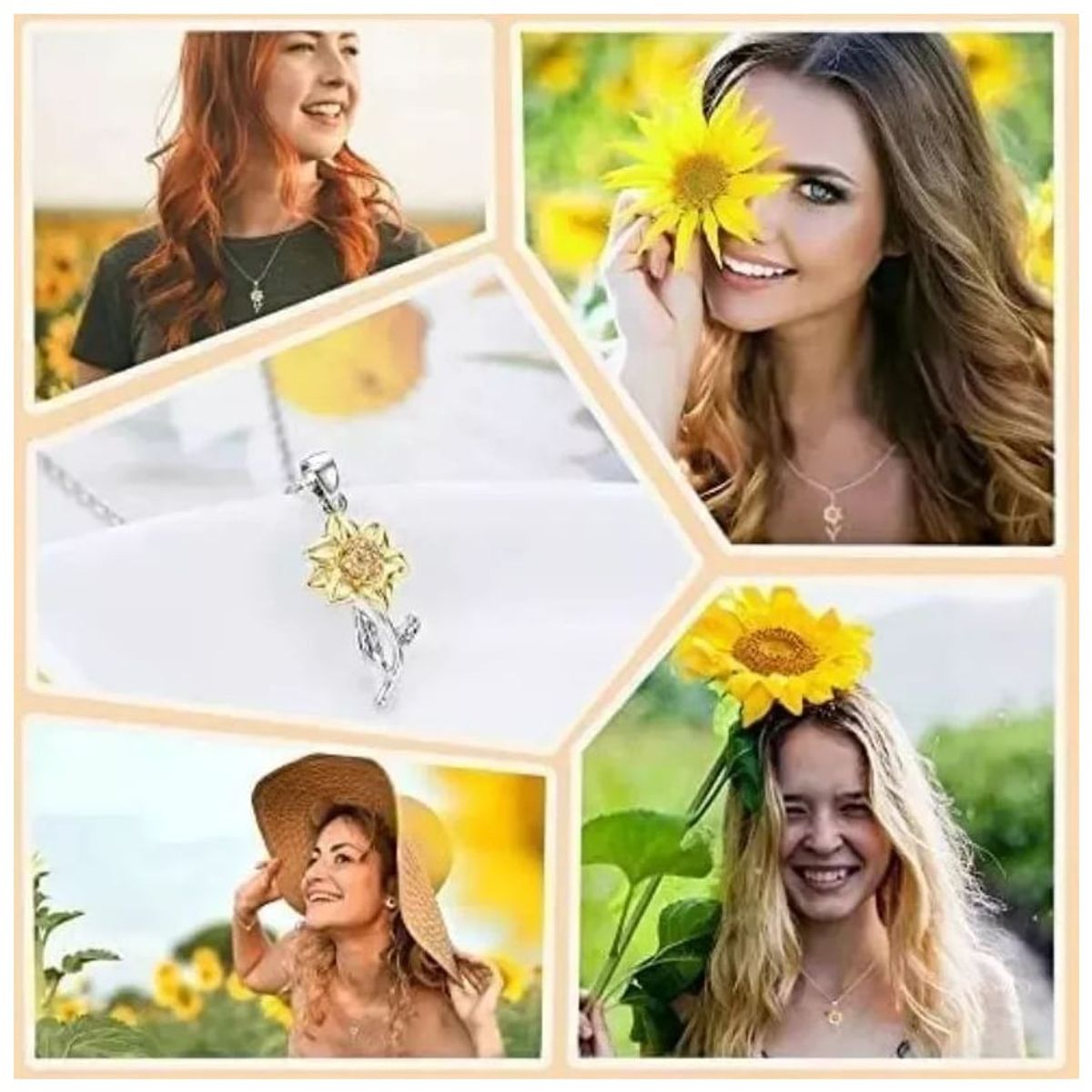 KUANGYE - Collar Bañado en plata Girasol Mujer Joya Regalo