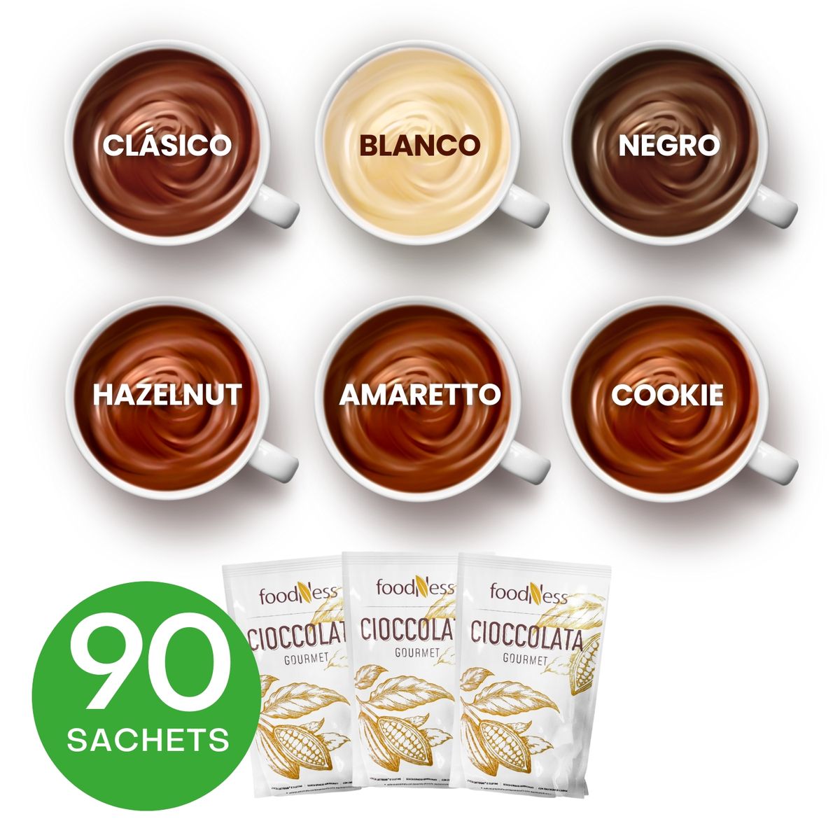 FOODNESS - Chocolate Caliente - Mix Cacao Full - 90 Sachets