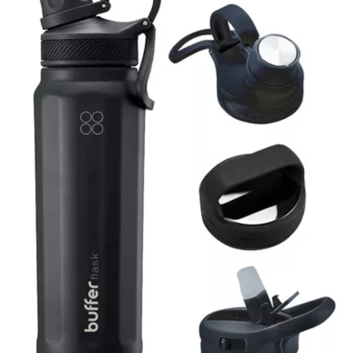 GENERICO - Termo Botella Agua Termica Acero Inoxidable Buffer + Tapas Color Negro