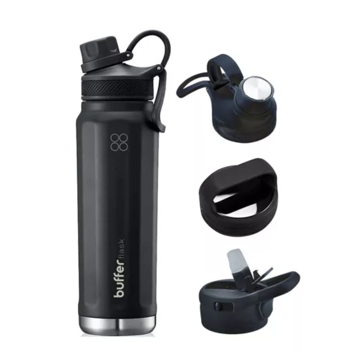 GENERICO - Termo Botella Agua Termica Acero Inoxidable Buffer + Tapas Color Negro