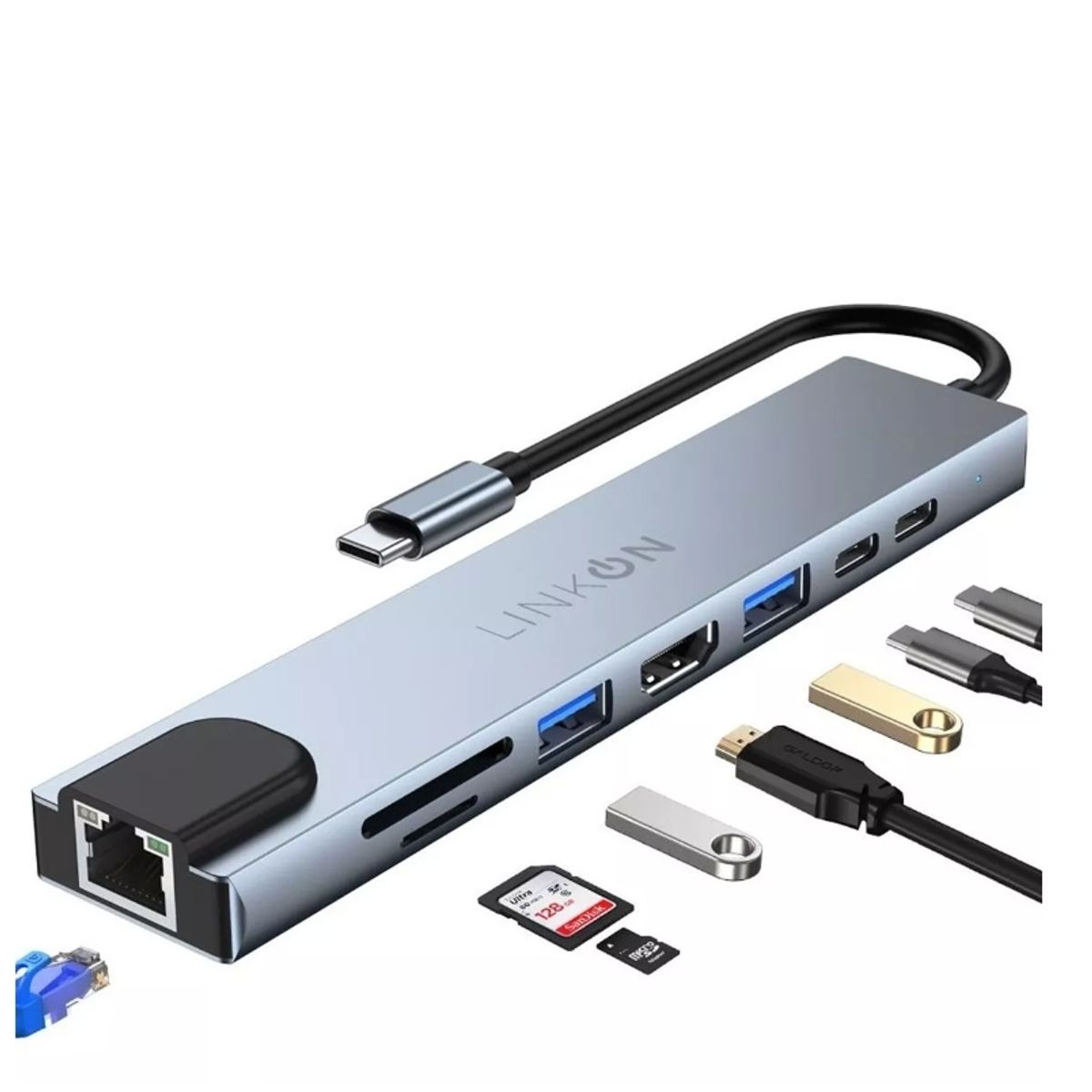 GENERICO - Hub Adaptador Usb Tipo C 8 En 1 Linkon Para Mac Macbook Windows