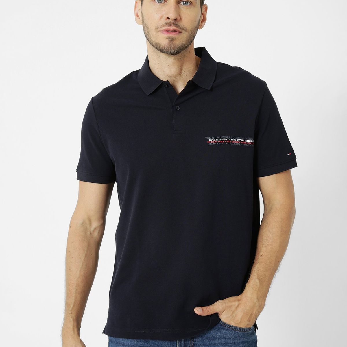 TOMMY HILFIGER - Polo Con Logo Monotipo Azul Tommy Hilfiger