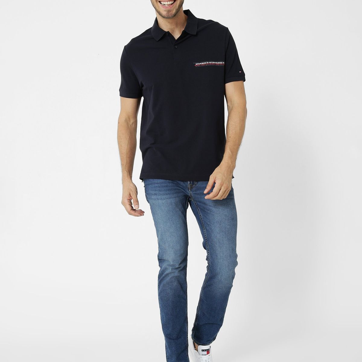 TOMMY HILFIGER - Polo Con Logo Monotipo Azul Tommy Hilfiger