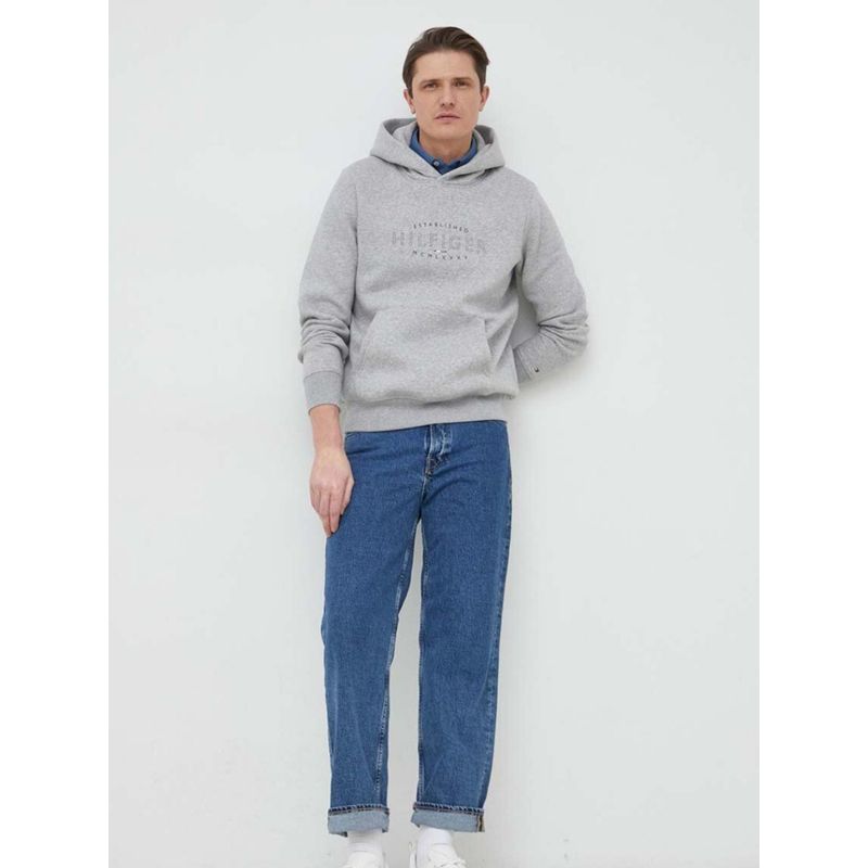 TOMMY HILFIGER - Polerón Hoodie Curve Logo Gris Tommy Hilfiger