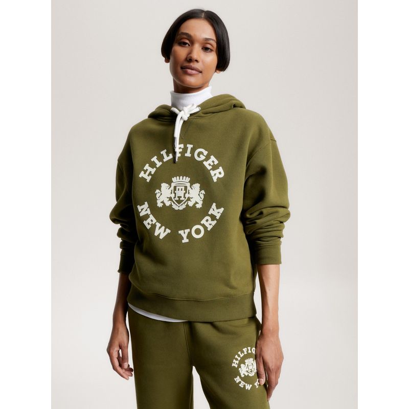 TOMMY HILFIGER - Polerón Hoodie Con Logo Varsity Verde Tommy Hilfiger.