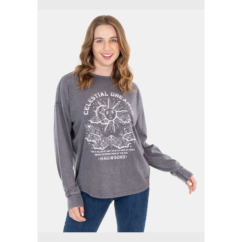 MAUI AND SONS - Polera Rainbow T-Shirt Gris Mujer Maui And Sons