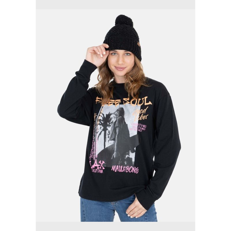 MAUI AND SONS - Polera Free Soul T-Shirt Negro Mujer Maui And Sons