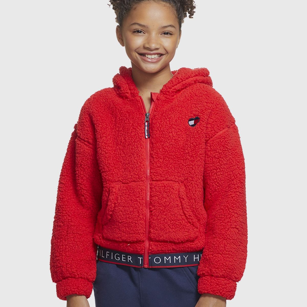 TOMMY HILFIGER - Polerón Hoodie Sherpa Solid Niña Rojo Tommy Hilfiger