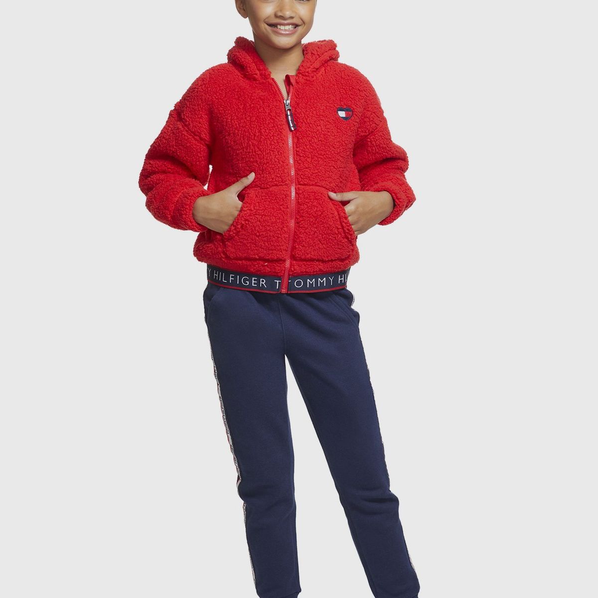 TOMMY HILFIGER - Polerón Hoodie Sherpa Solid Niña Rojo Tommy Hilfiger