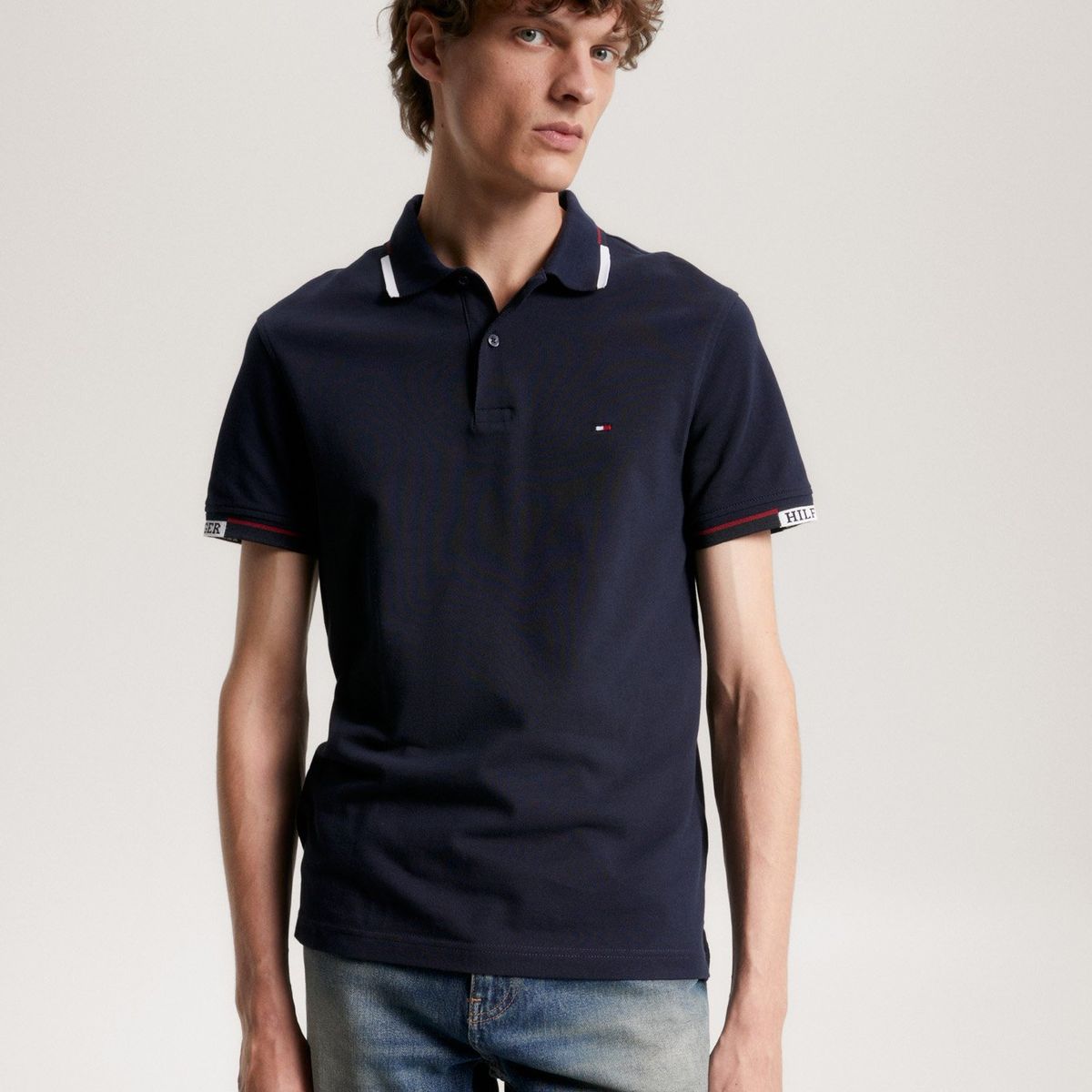 TOMMY HILFIGER - Polo Ribeteado Slim Fit Con Logo Azul Tommy Hilfiger