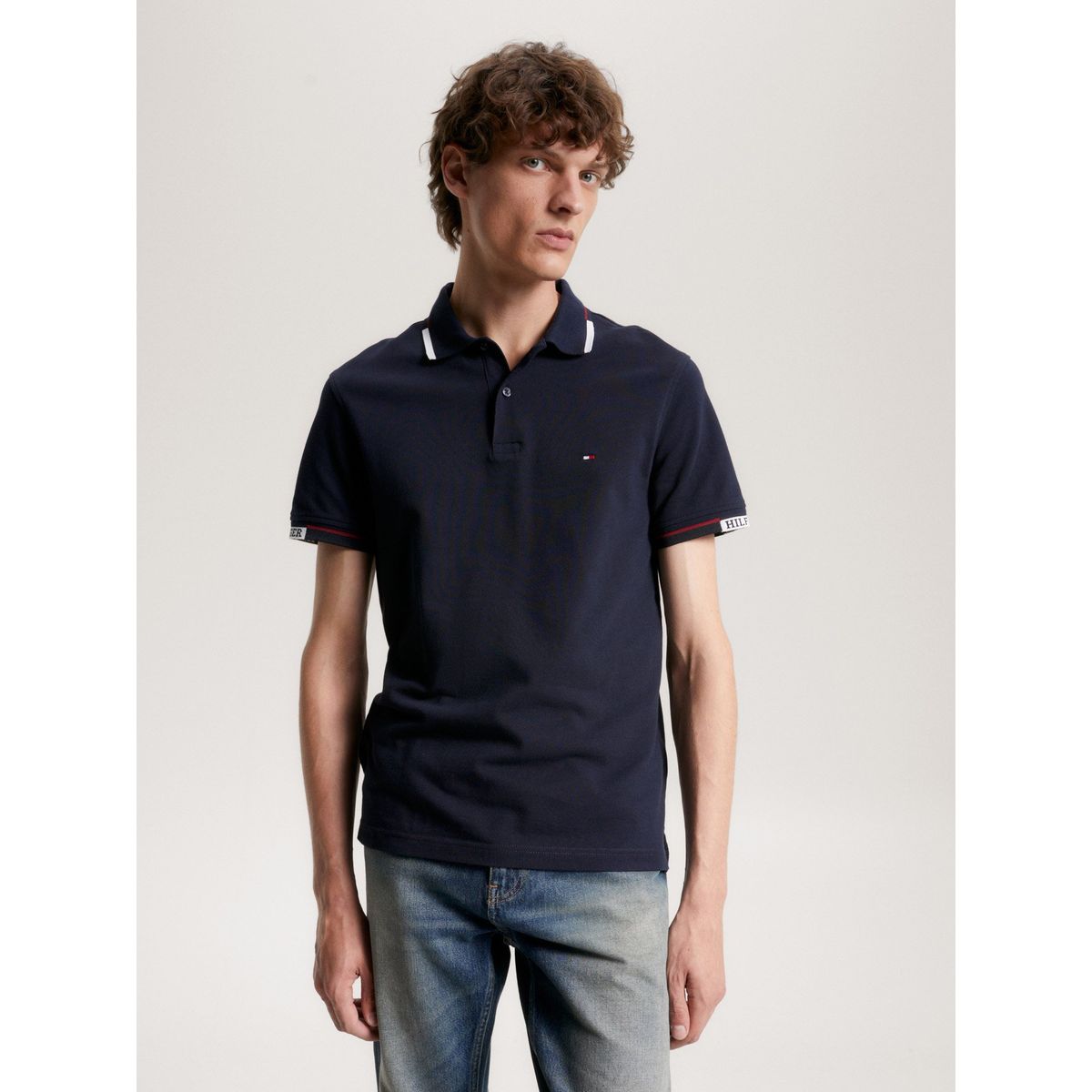 TOMMY HILFIGER - Polo Ribeteado Slim Fit Con Logo Azul Tommy Hilfiger