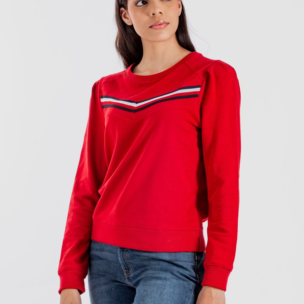 TOMMY HILFIGER - Poleron Solid Con Logo Stripe Rojo Tommy Hilfiger