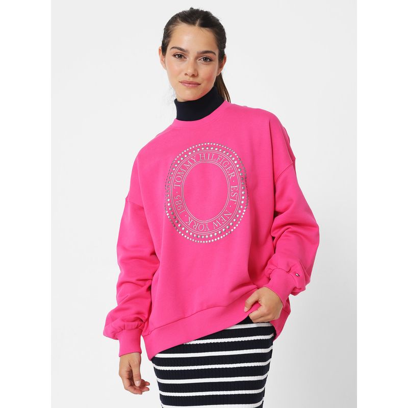TOMMY HILFIGER - Polerón Relaxed Con Logo Metalic Rosado Tommy Hilfiger
