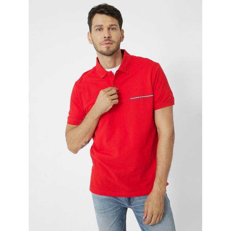 TOMMY HILFIGER - Polo Con Logo Monotipo Rojo Tommy Hilfiger
