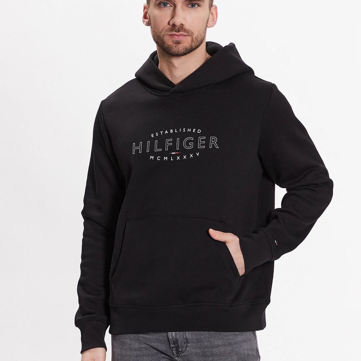 TOMMY HILFIGER - Polerón Hoodie Curve Logo Negro Tommy Hilfiger