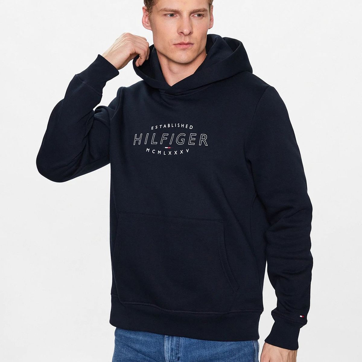 TOMMY HILFIGER - Polerón Hoodie Curve Logo Azul Tommy Hilfiger
