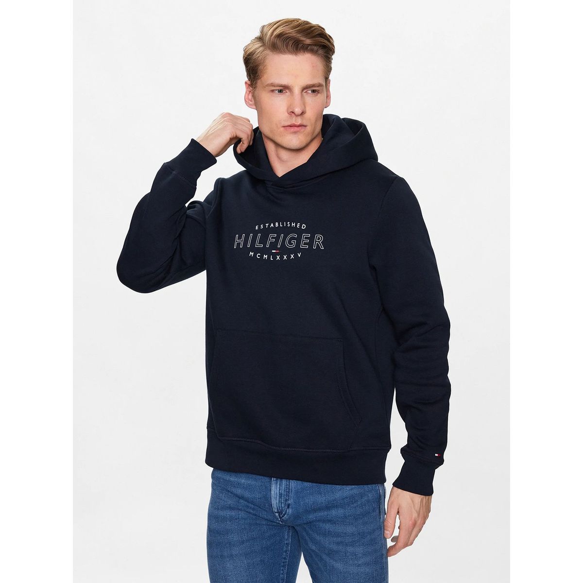 TOMMY HILFIGER - Polerón Hoodie Curve Logo Azul Tommy Hilfiger