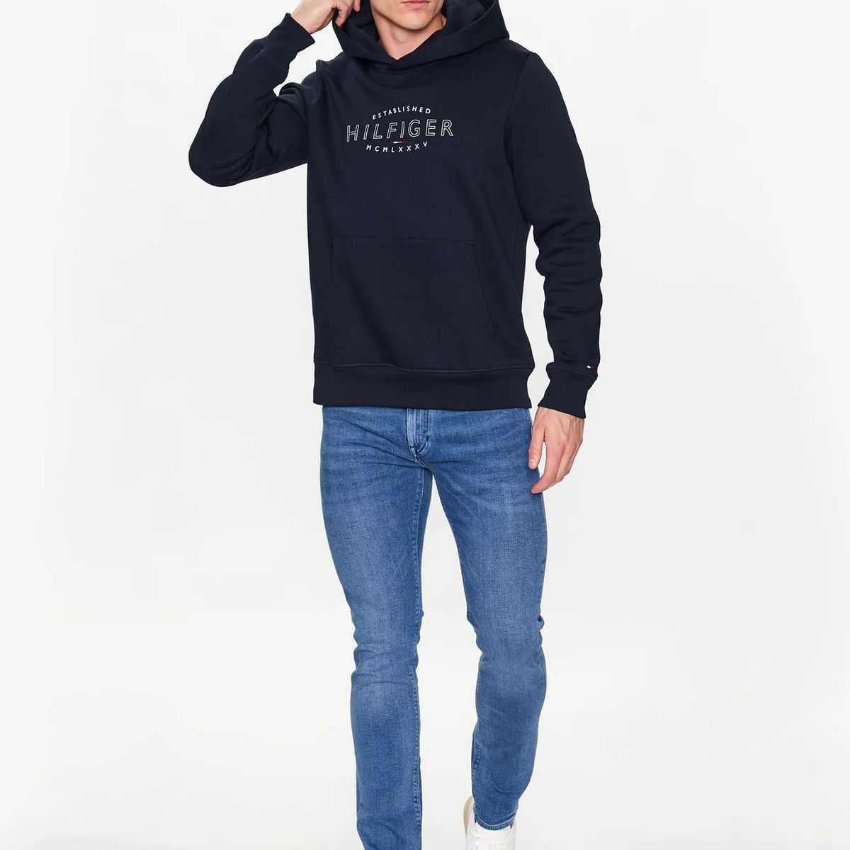 TOMMY HILFIGER - Polerón Hoodie Curve Logo Azul Tommy Hilfiger