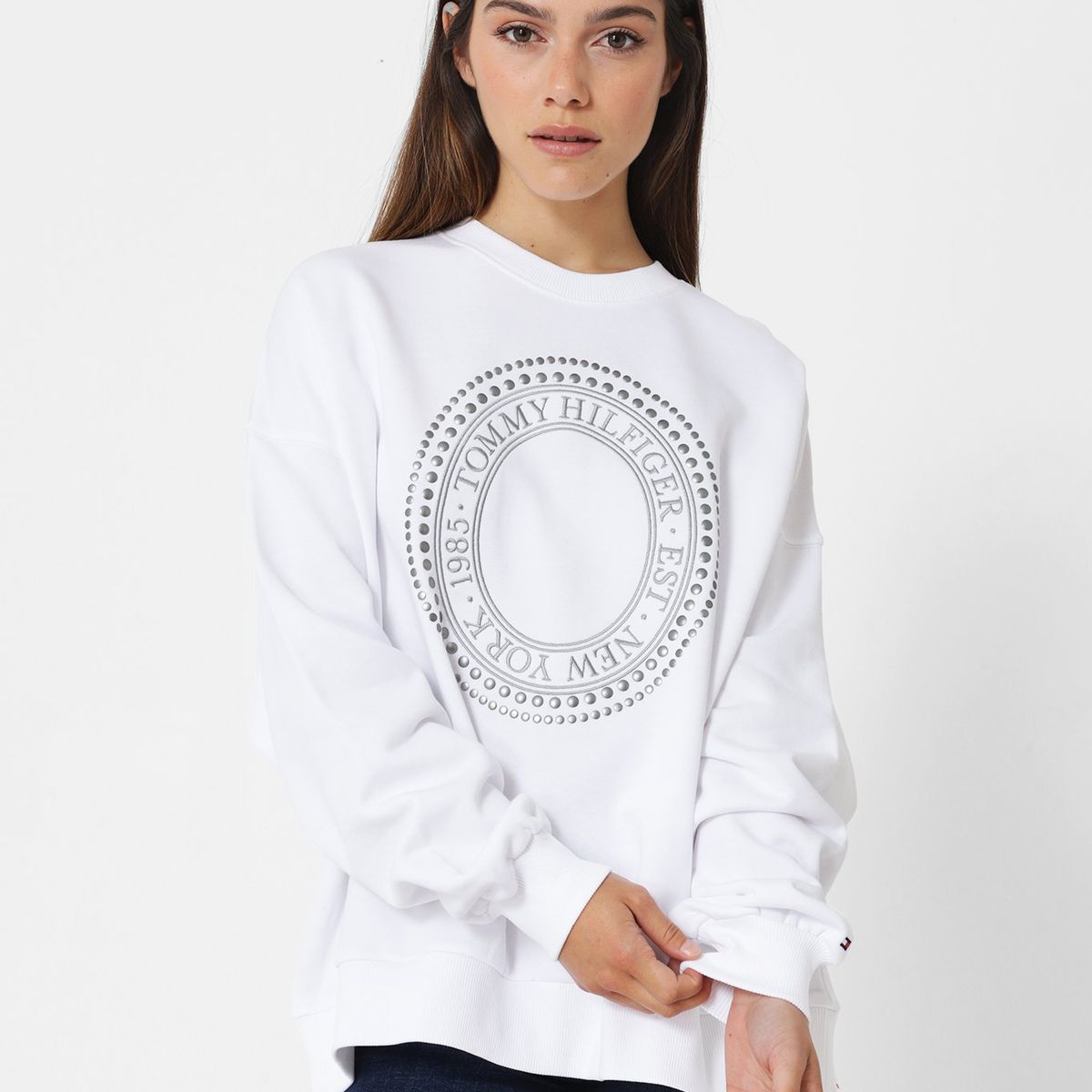 TOMMY HILFIGER - Polerón Relaxed Con Logo Metalic Blanco Tommy Hilfiger